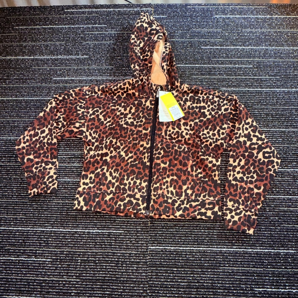 All In Motion Full Zip Hoodie Kids M 8 New Leopard Print Fleece Activewear